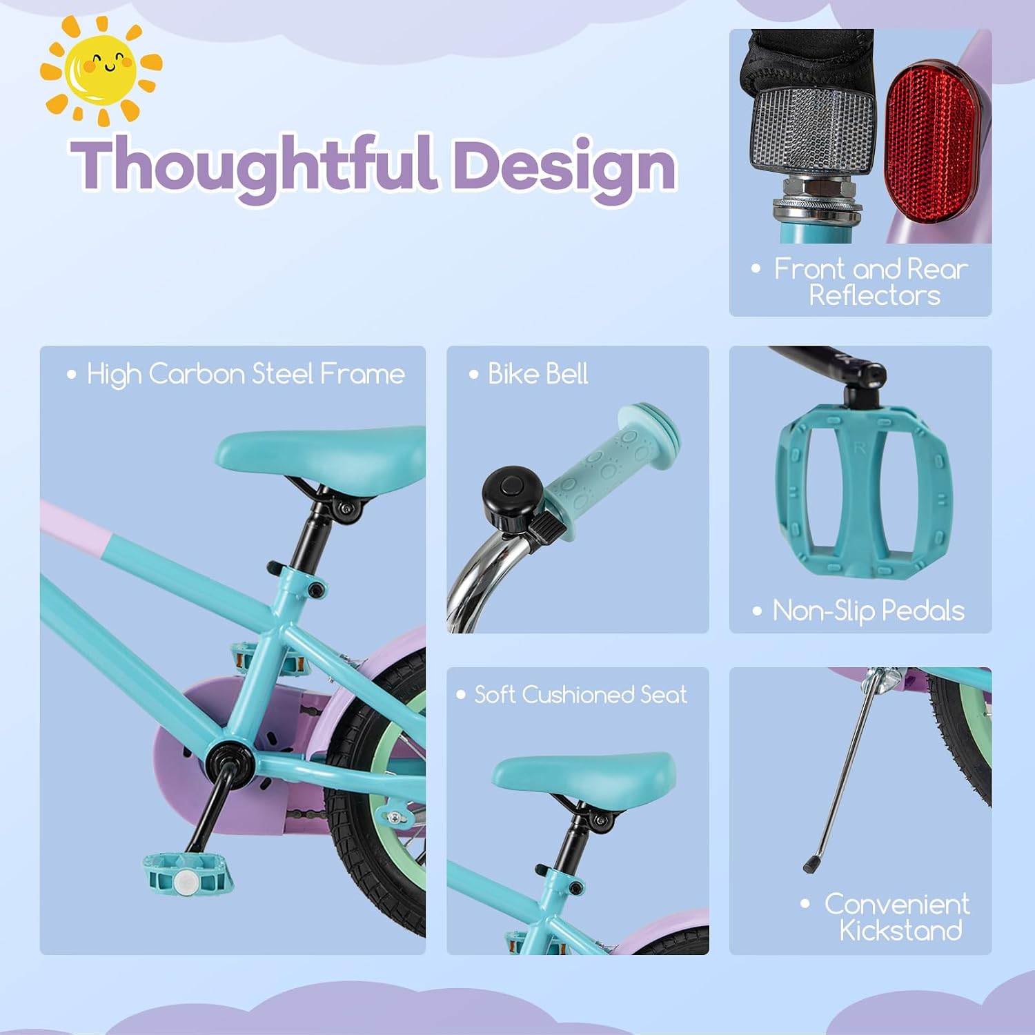 BABY JOY Colorful Macarons Kids Bike, 12 14 16 18 Inch Sporty Children's Bicycle with Training Wheels, Adjustable Handlebar & Saddle, Handbrake & Coaster Brake, Boys Girls Bike for 3-8 Years Old