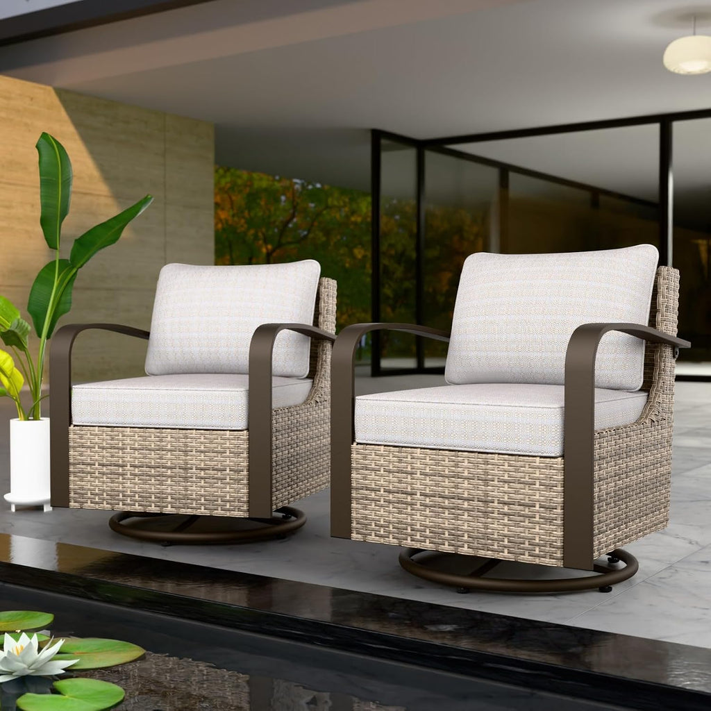 EAGLE PEAK Coastal Vista Outdoor Swivel Wicker Rocker with Deep Seating, Patio Glider Rocking Chair, Contains 2 Chairs, Beige