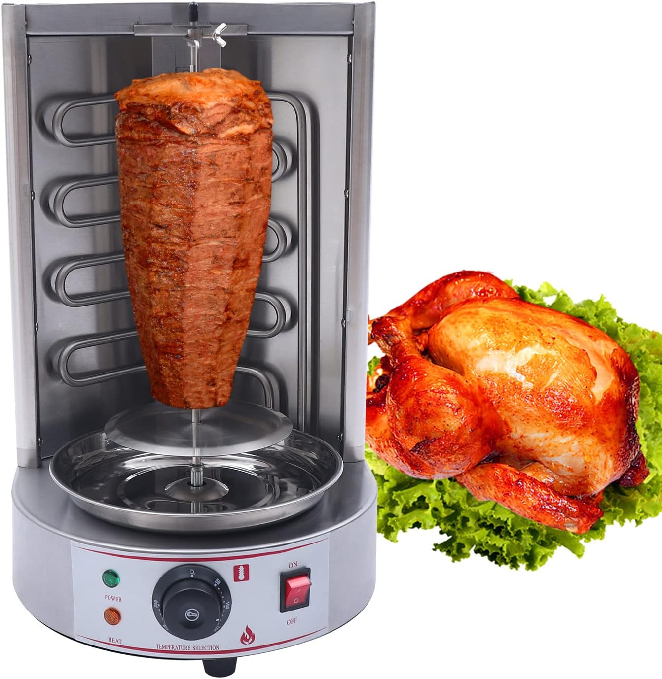 Commercial Electric Grill, Gyros Rotisserie Grill Machine 3KW w/2 Heating Pipes Machine Automatic Rotating Machine for Party Famil Restaurants (2 heating pipes)
