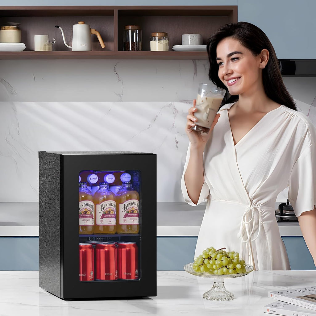 Antarctic Star 18L 24 Can Mini Fridge，Beverage Refrigerator with Quiet Compressor LED Light,Small Cooler with Electronic Temperature Control for Home/Office/Dorm/Bar.