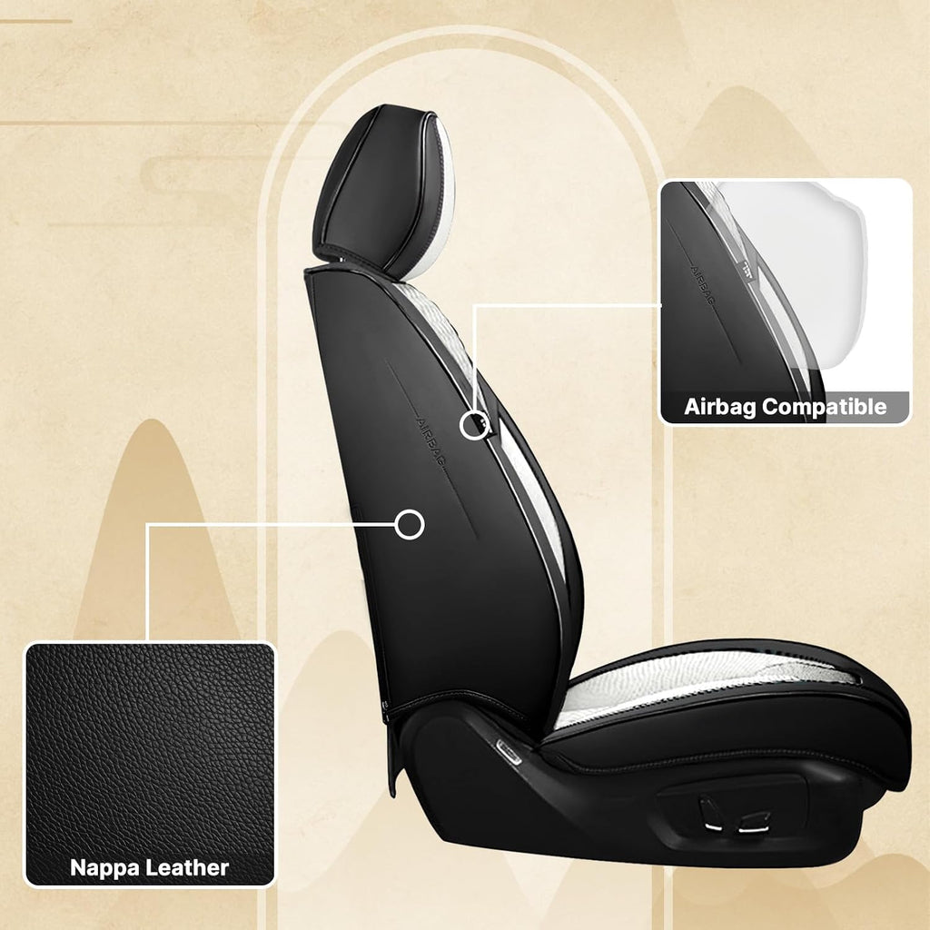 Fit for Ford Explorer 2000-2026 Seat Covers, Fashion Sport Seat Cover with Waterproof Leather, Airbag Safe Design Seat Protector (5 Full Seat Standard, Black White)