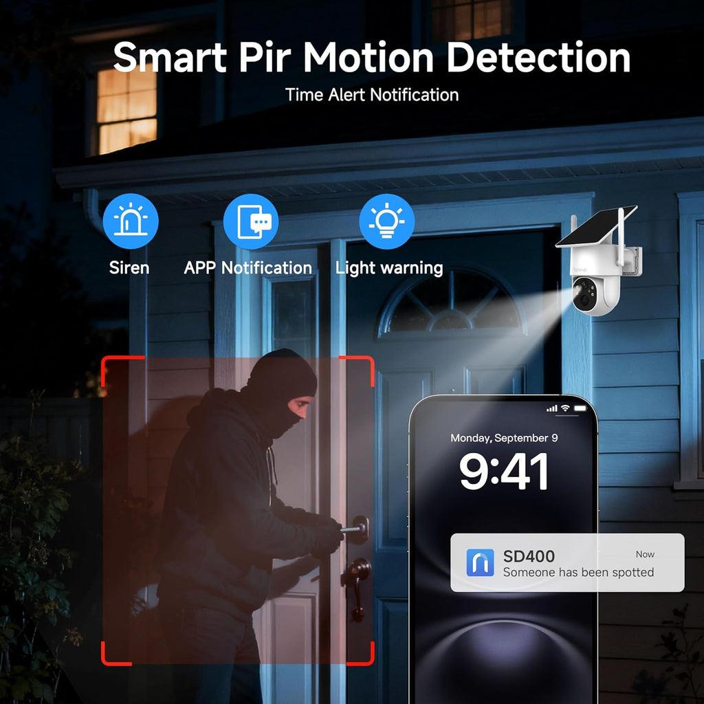Noorio 2K Solar Security Camera Wireless Outdoor, 360° Pan/Tilt Camera with Dual-Band WiFi 2.4/5G, Fixed Solar Panel, AI Human Detection, Color Night Vision, 4MP, IP65 Weatherproof, 2-Way Audio 2 Pack