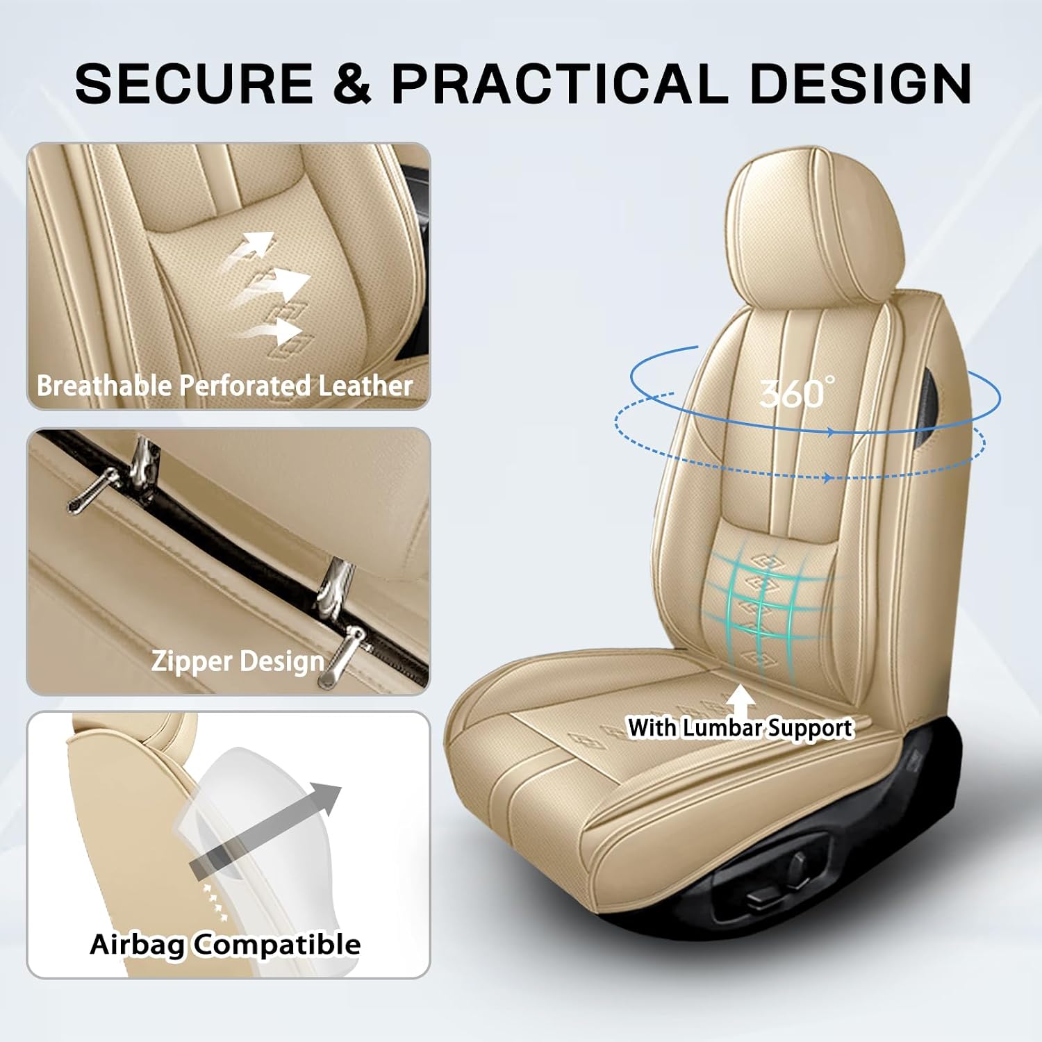 Car Seat Covers for Journey,for Dodge Journey 2009-2020,Leather Front Seat Covers,Airbag-Compatible Car Seat Protectors,Waterproof Seat Cover for Cars(Beige,2PCS/with Pillows)