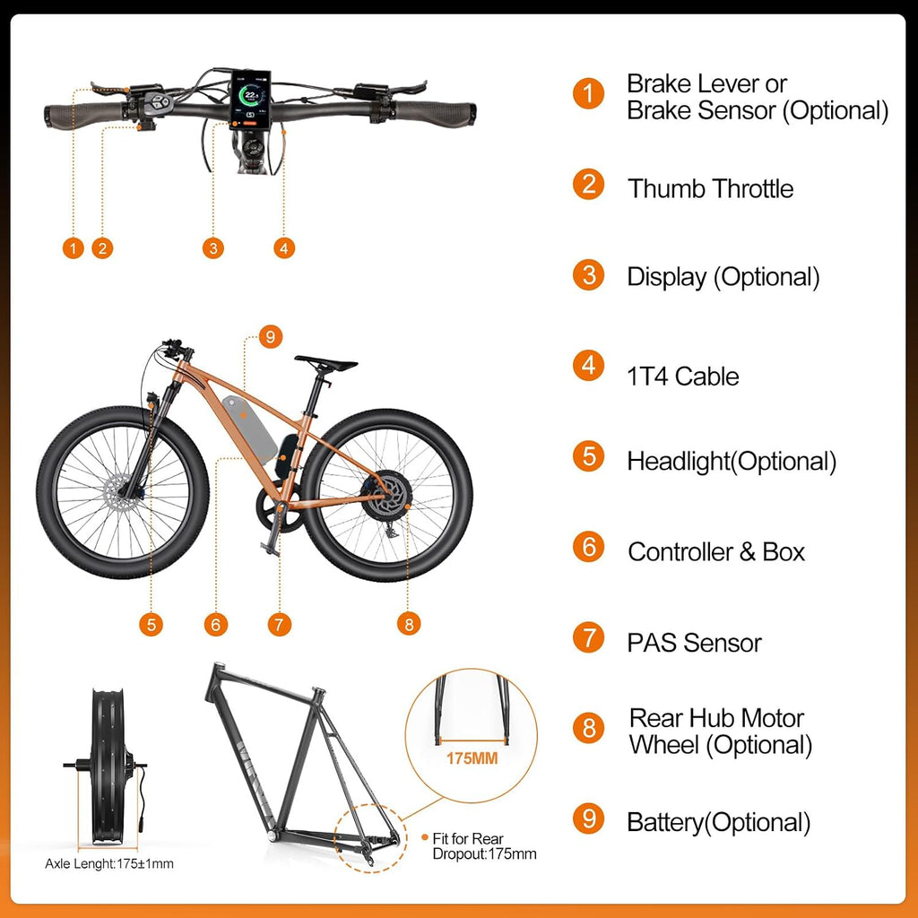 BAFANG 48V 1000W Fat Tire EBike Conversion Kit - Dominate Winter Terrain with High-Torque Rear Hub Motor for 20'/26' Wheels in Deep Snow, Includes Display & Battery（Optional）