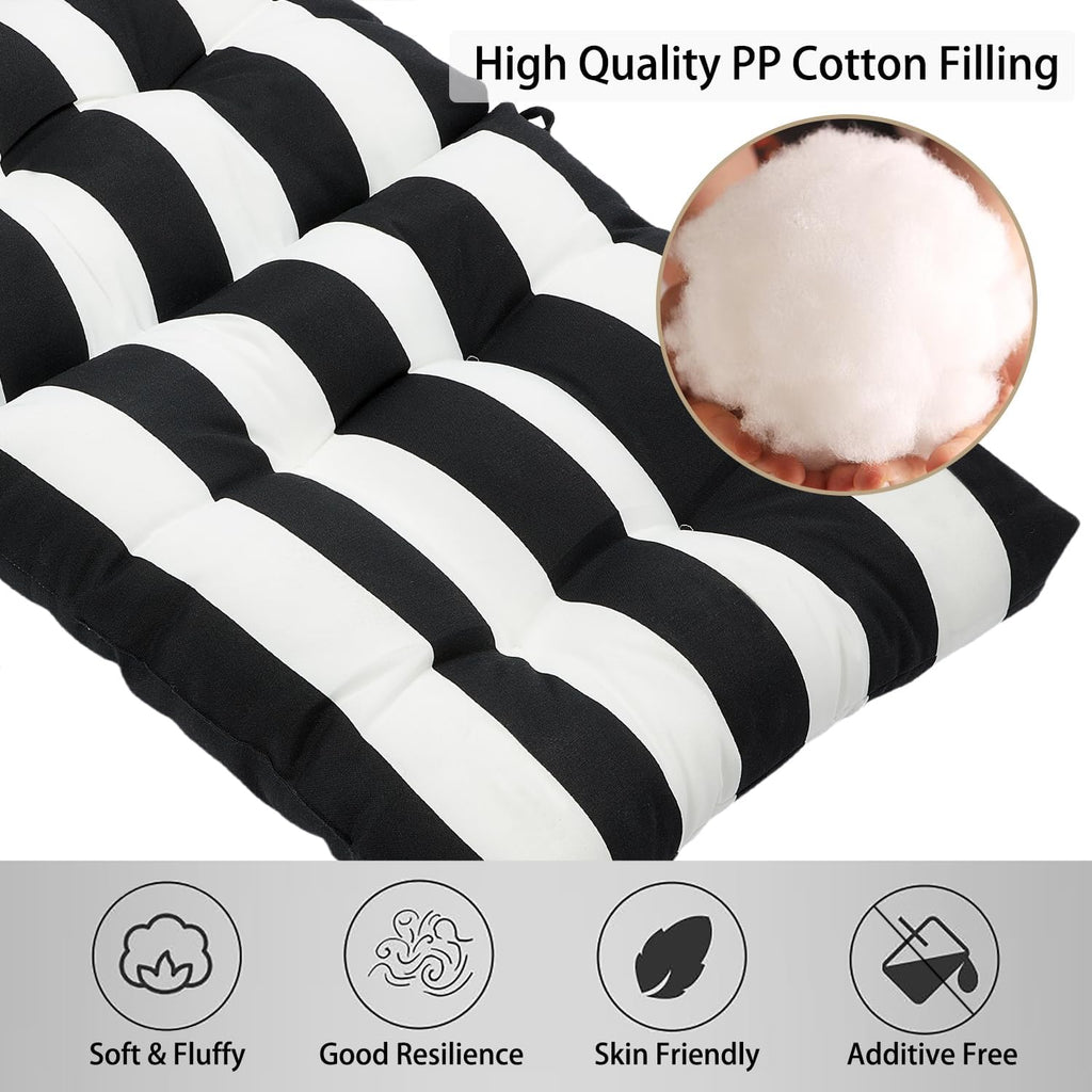Magpie Fabrics Indoor Outdoor Tufted High Back Chair Cushion Set of 2, Waterproof All-Weather Deep Seating Rocking Chair Patio Chaise Lounge Sun Lounger Chair Cushions (Black White)