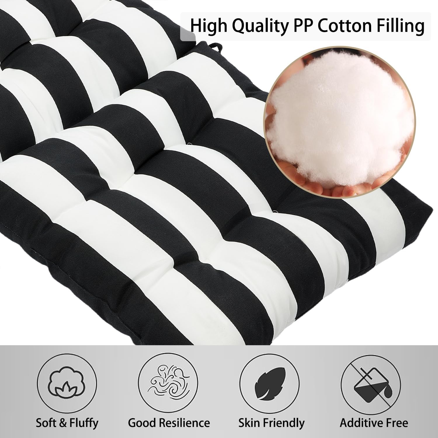 Magpie Fabrics Indoor Outdoor Tufted High Back Chair Cushion Set of 2, Waterproof All-Weather Deep Seating Rocking Chair Patio Chaise Lounge Sun Lounger Chair Cushions (Black White)