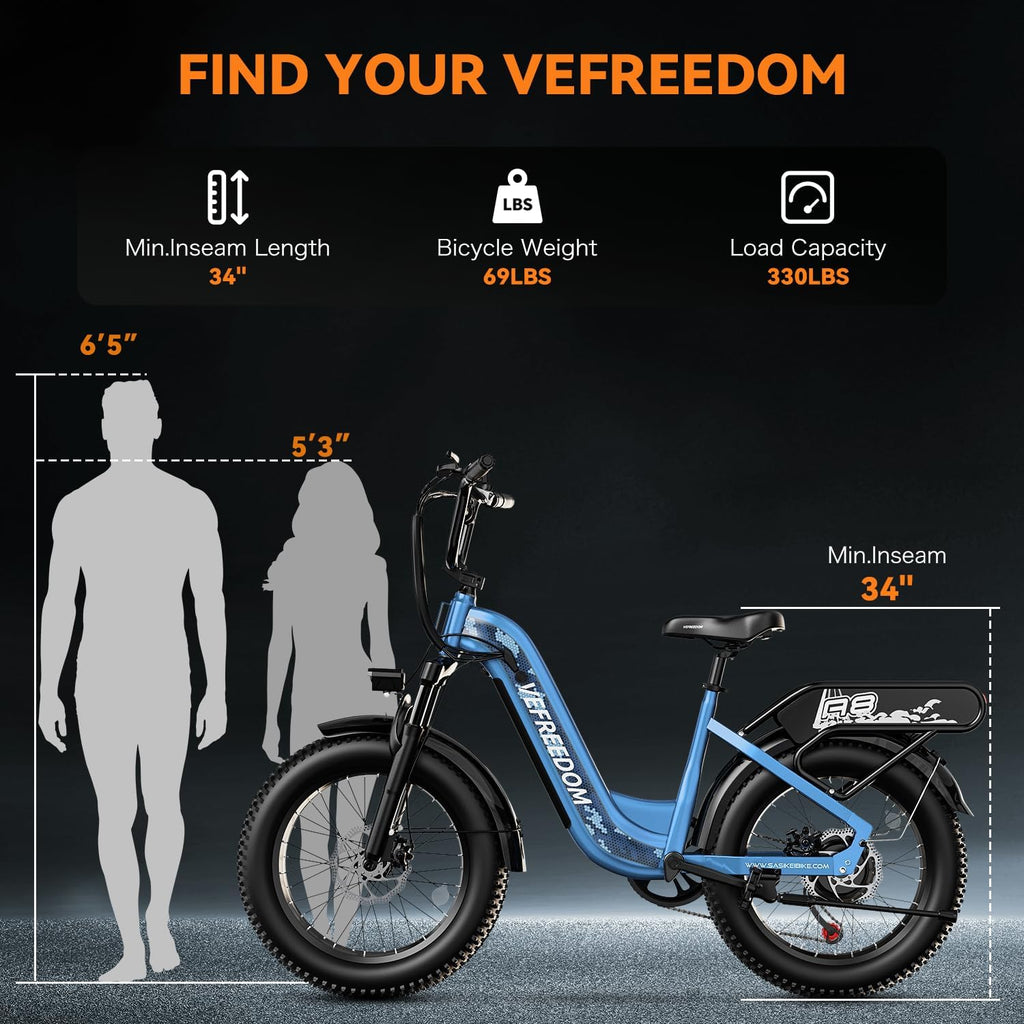 VEFREEDOM 1500W Motor Electric Bike for Adults 80 Miles 30MPH Ebike 20' x 4 Fat Tire 48V 20Ah Removable Battery Mountain E Bike Commuter Front Suspension Bicycles Men Women