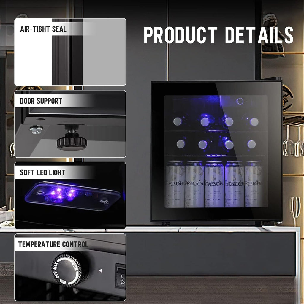Antarctic Star Mini Fridge Cooler - 70 Can Beverage Refrigerator Glass Door for Beer Soda or Wine –Small Drink Dispenser Machine Removable for Home, Office or Bar Chiller, 1.6cu.ft