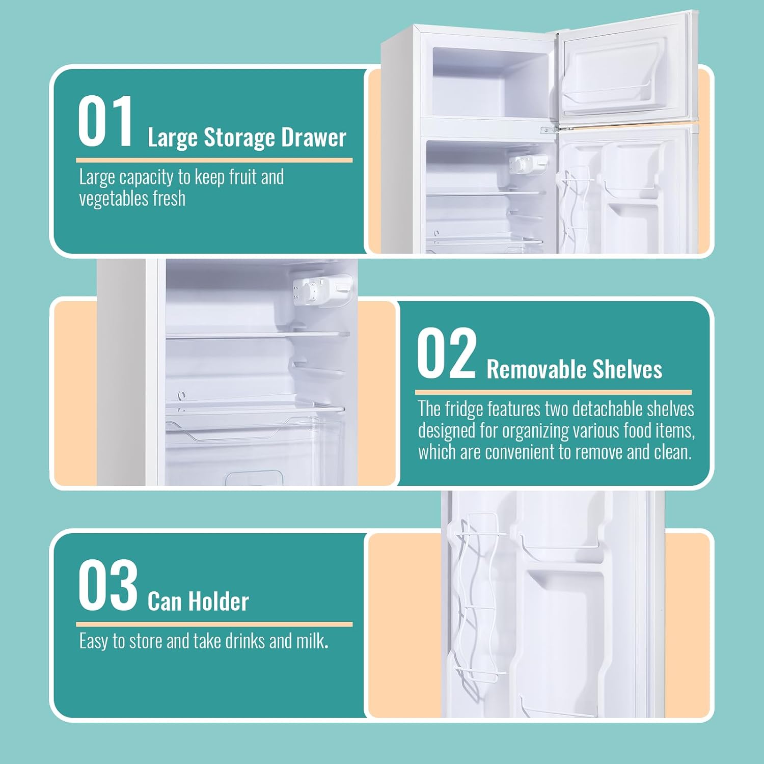 WANAI 3.5 Cu.Ft Mini Fridge Compact Refrigerator with Freezer, 7 Level Adjustable Thermostat Removable Shelves Small Refrigerator for Office Dorm Apartment Matte White