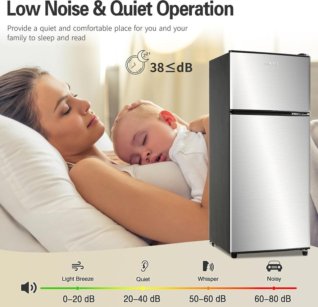 Anukis Compact Refrigerator 3.8 Cu Ft 2 Door Mini Fridge with Freezer For Apartment, Dorm, Office, Family, Basement, Garage