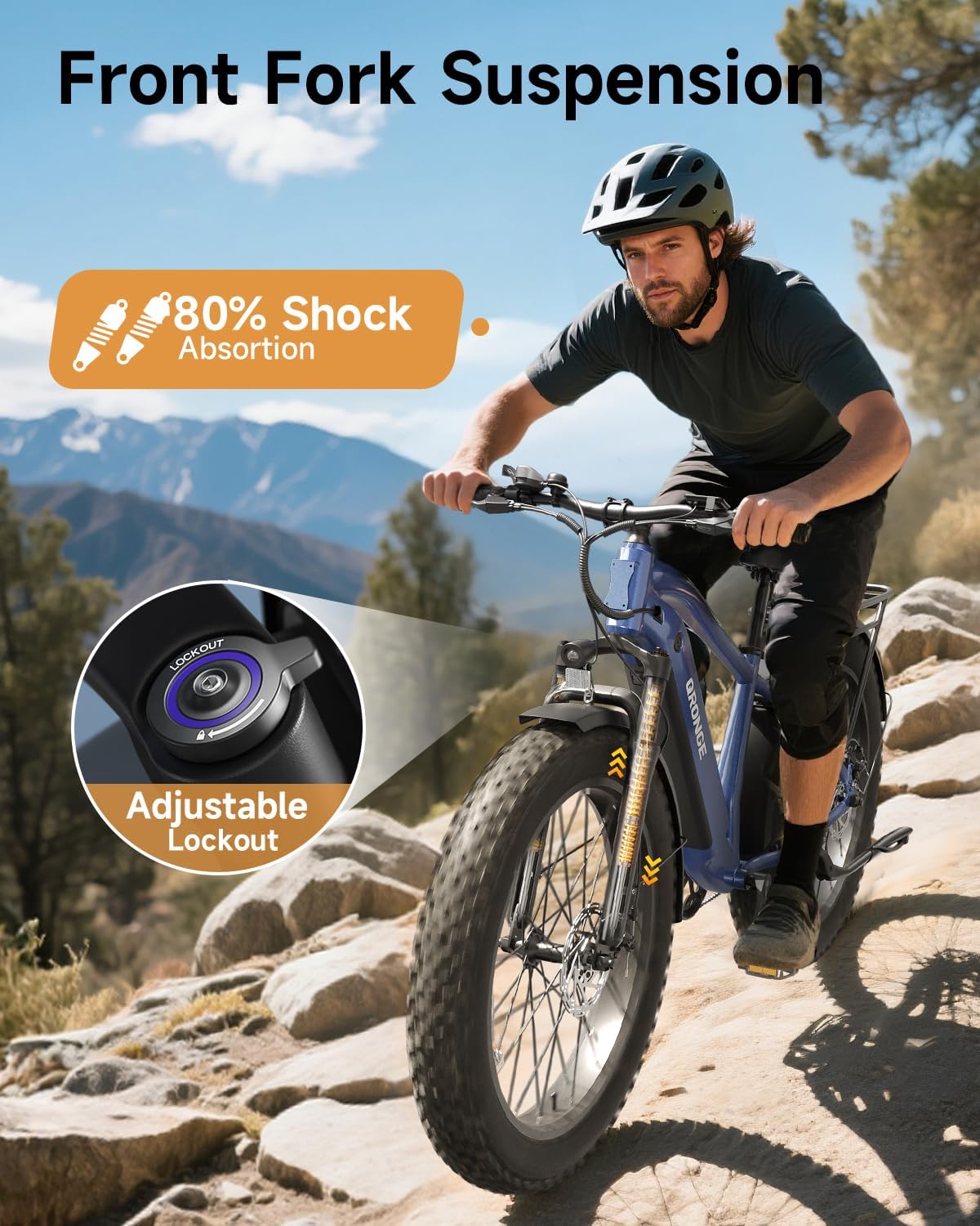 QRONGE Electric Bike for Adults 1800W Peak, 26' Fat Tire Ebike, Adult Electric Bicycles, 28MPH(PAS Mode) Electric Mountain E Bike, Up to 70 Miles, 7 Speed, Rear Rack, Fenders