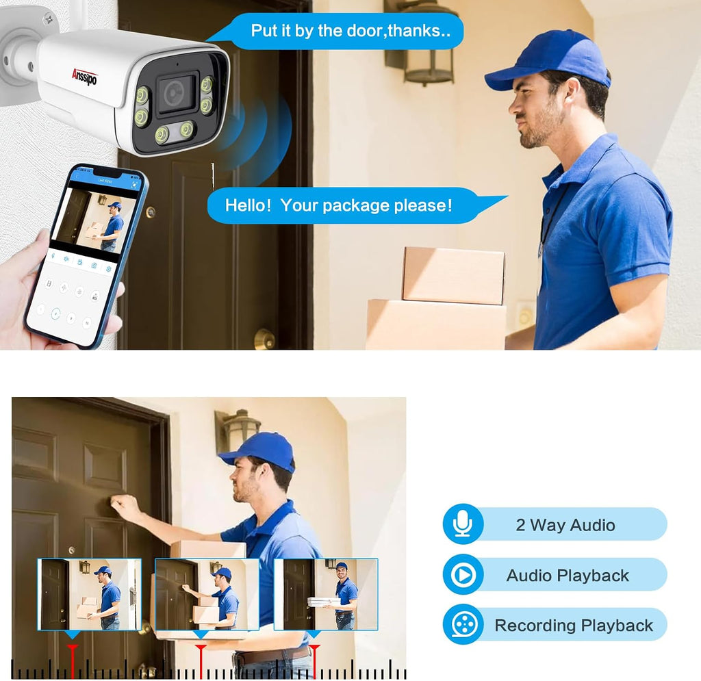 8 Channel Wireless Home Security Camera System with Two-Way Audio/AI Face Detection/Colour Night Vision/Smart Playback Video, 8CH WiFi NVR kit, 8pcs 3MP Surveillance Security Cameras, NO Hard Drive