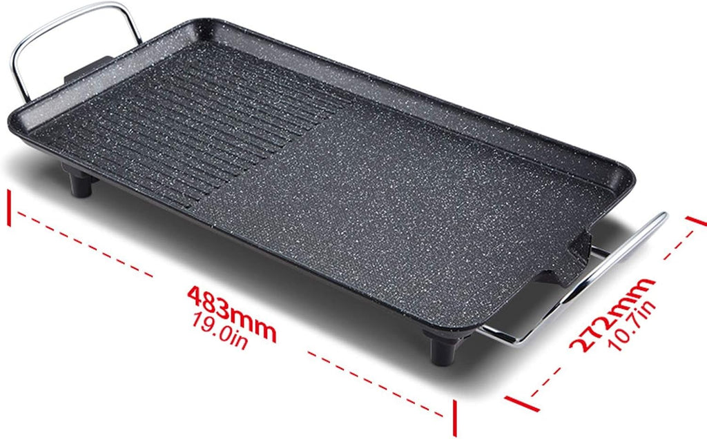 Grill for Outdoor Electric Smokeless Indoor Grill with Non-Stick Cooking Surface and Adjustable Temperature Knob Multifunctional Barbecue Tray，1355W，Black Barbecue Grill