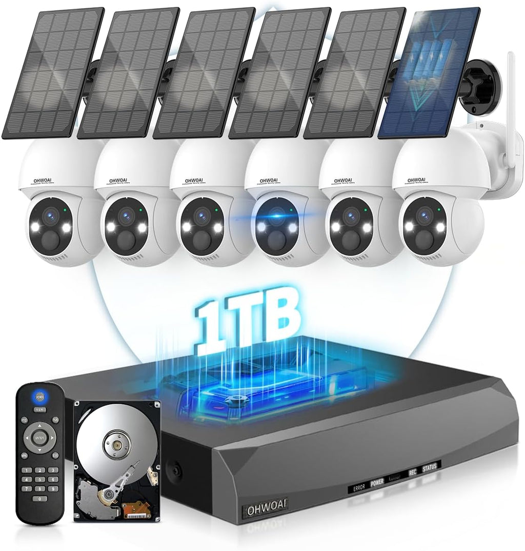 《100% Solar Powered & 2-Way Audio》Outdoor Wireless PTZ Camera System, 4MP Solar Powered Battery Cameras,Home Video Surveillance Systems, Surveillance DVR Kits