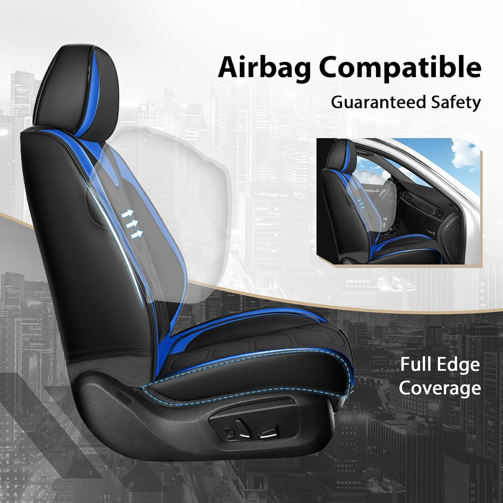 Car Seat Covers Full Set for Honda Civic 2000-2025,Durable Waterproof Luxury Universal,Easy to Install Napa Leather Cover Set for Cars,Front Seats,Black Blue