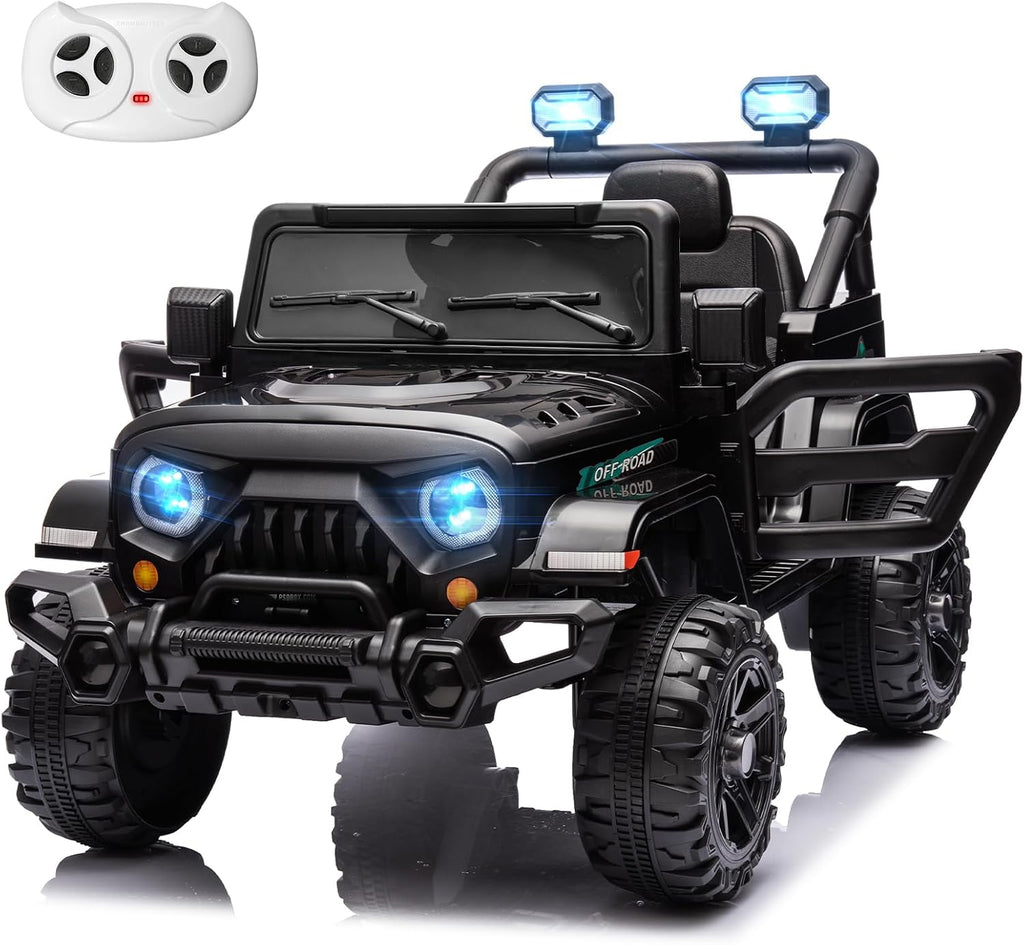 MINIATURE MOTORS 24V Kids Electric Ride on Truck Car with Remote Control, Twin 55W Motors 4MPH Max Speed, Bluetooth Music Player, 4 Wheels Suspension LED Lights Safety Belt, Gift for Boys Girls-Black