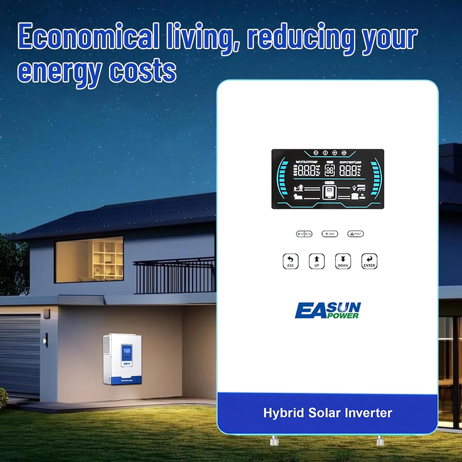 POWLAND 4000W Solar Hybrid Inverter, Pure Sine Wave Inverter 24V to 110V/120V & Built-in 60A MPPT Controller, Work with 24V Lead Acid/LiFePO4 for Homes, RVs