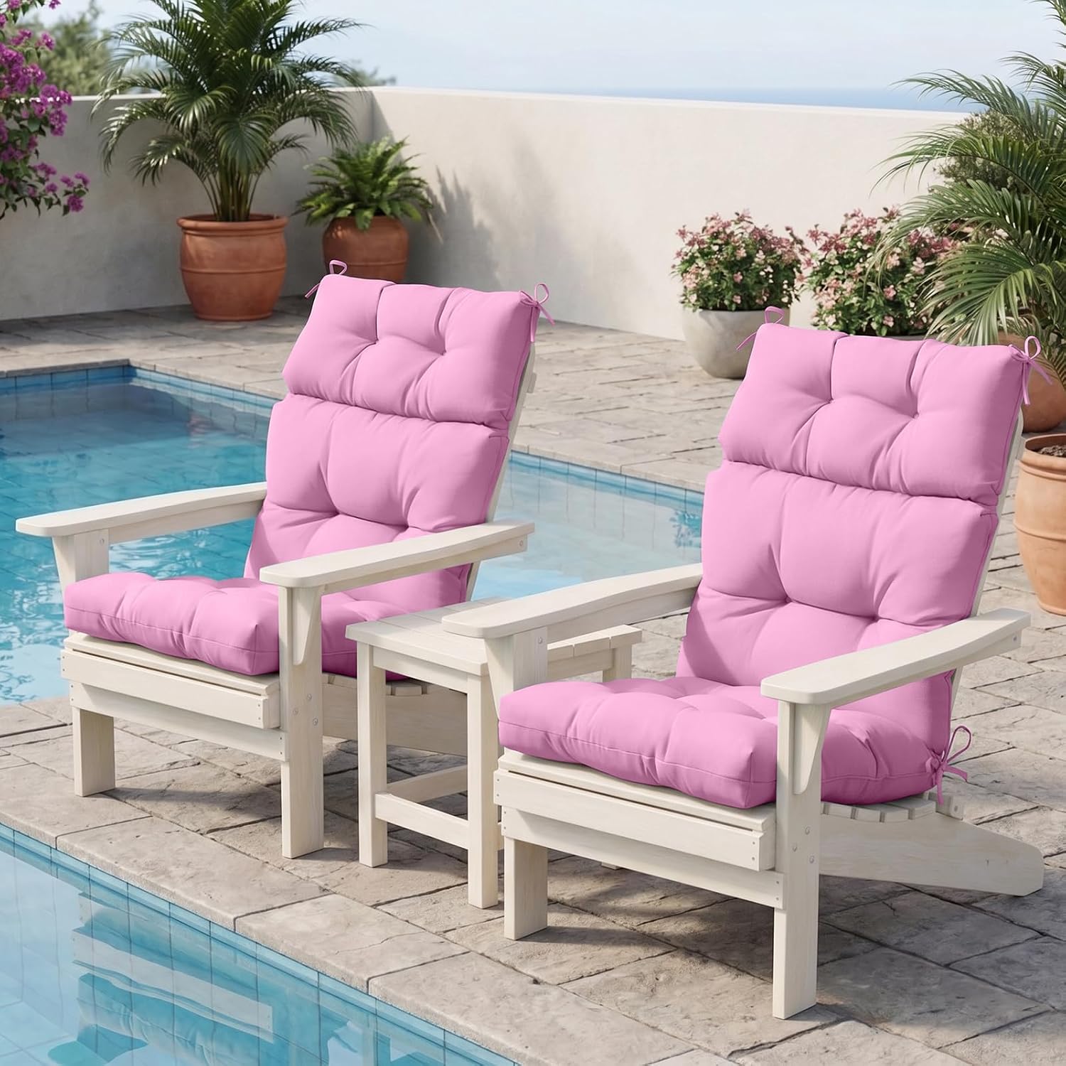 EAGLE PEAK Tufted Outdoor/Indoor High Back Patio Chair Cushions, Set of 4, 46'' x 22'', Pink