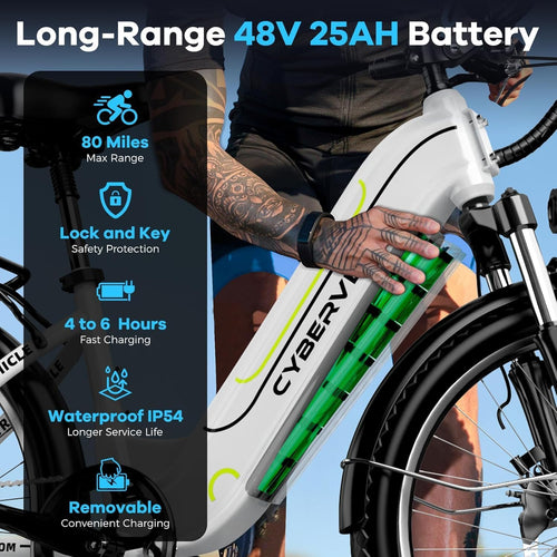 1000W Peak Electric Bike for Adult,48V 25AH(1200WH) 26' Ebike, up 80 Miles Removable Battery,Adult Electric Bicycles for All Terrain,Men Women E Bike for Commute Beach