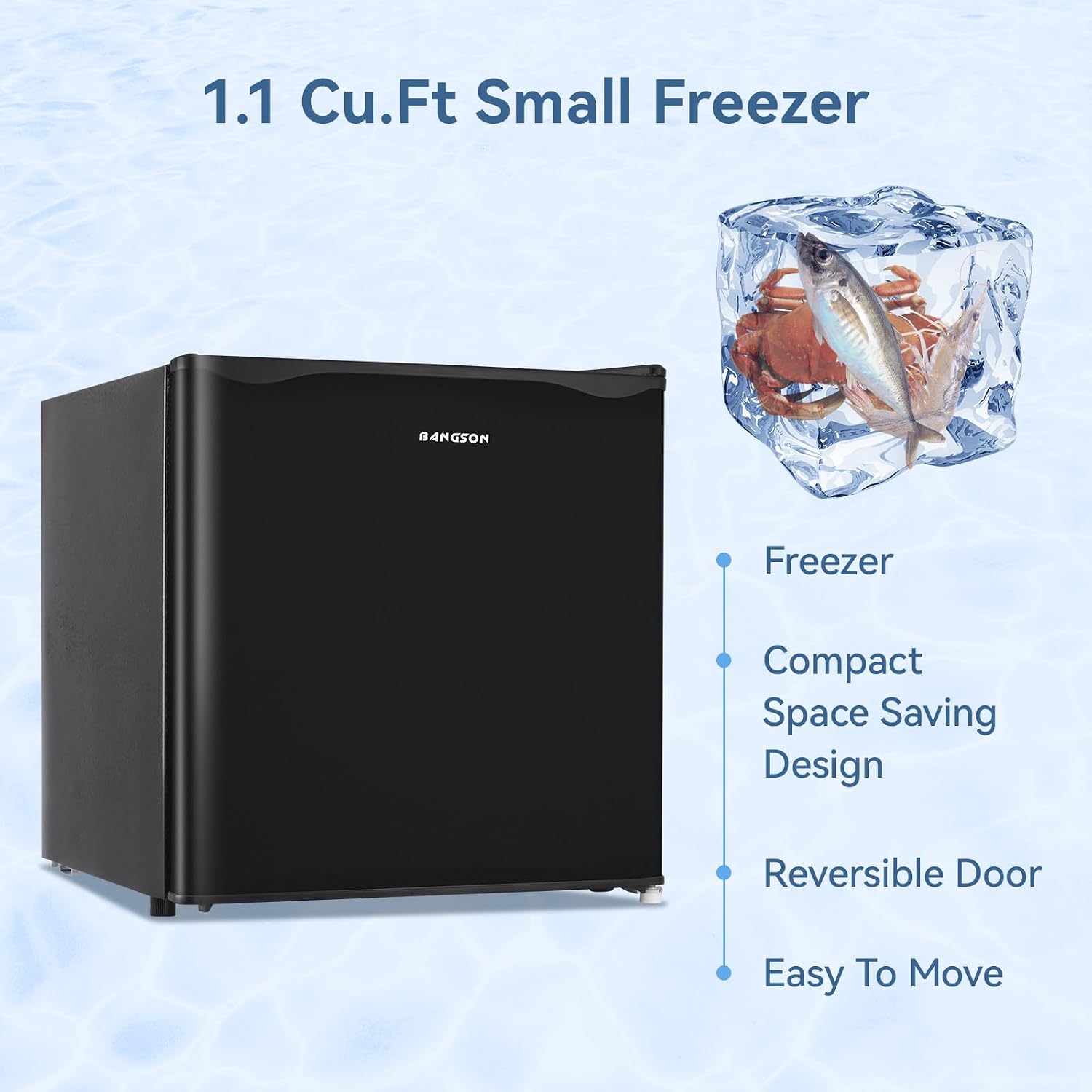 BANGSON Upright Freezer,1.1Cu.ft Energy-Saving Mini Freezer with Removable Shelf, Single Door Small Freezer for Home/Dorms/Apartment/Office (Black)