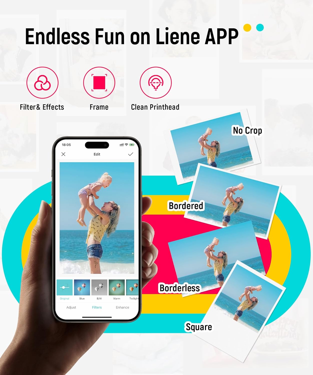 Liene Pearl K100 Photo Printer, 2x3 Mini Instant Portable Color Mono Picture Printer 50 Zink Adhesive Paper, Bluetooth 5.2, Compatible w/iOS & Android, Small Photo Maker for iPhone, Smartphones, Pink