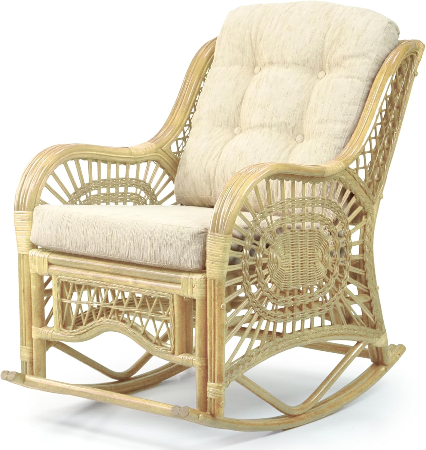 Malibu Rocking Handmade Lounge Chair ECO Natural Wicker Rattan Natural Color with Cream Cushion, Indoor ONLY