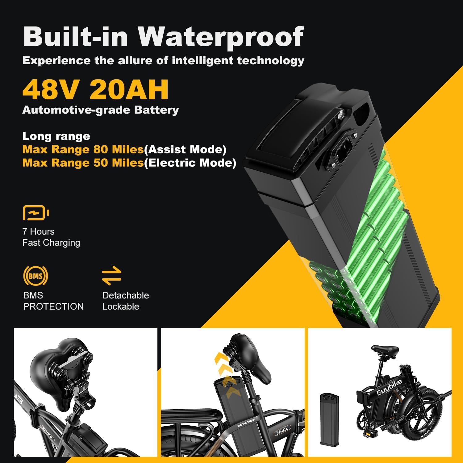 Auloor Folding Electric Bike for Adults,1000W Motor(1000W Peak),30MPH, 60Mile,48V 20AH Battery,20' Fat Tire Foldable Electric Bicycle,Commuter Beach Snow E-Bikes,7-Speed