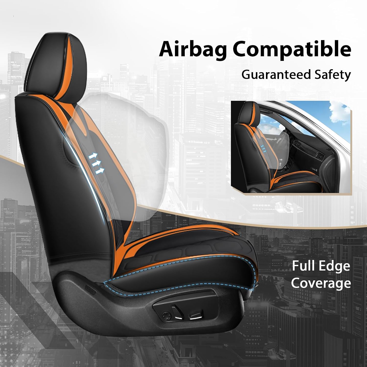 Car Seat Covers Full Set for Honda Civic 2000-2025,Durable Waterproof Luxury Universal,Easy to Install Napa Leather Cover Set for Cars,Full Seats,Black Orange