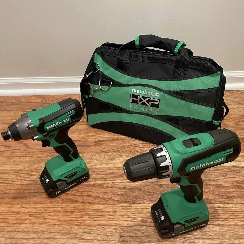Metabo HPT 18V MultiVolt Cordless Hammer Drill and Impact Driver Combo Kit, Cordless Power Tool Set with 2 Lithium-Ion Batteries and Charger, Lightweight and Ergonomic Design, Carrying Bag, KC18DFX