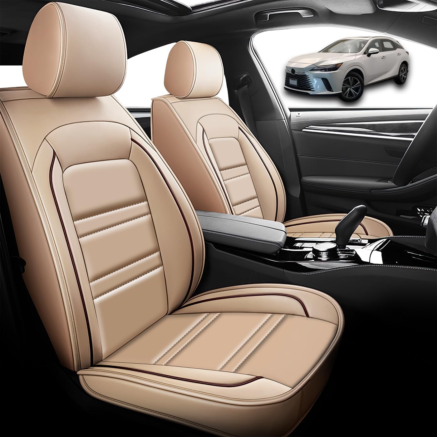 Seat Cover for Lexus Car Rx350 2007-2024 | Car Seat Covers Front Seats, Waterproof Seat Protectors, Automotive Front Seat Covers (Front Seat, Beige)