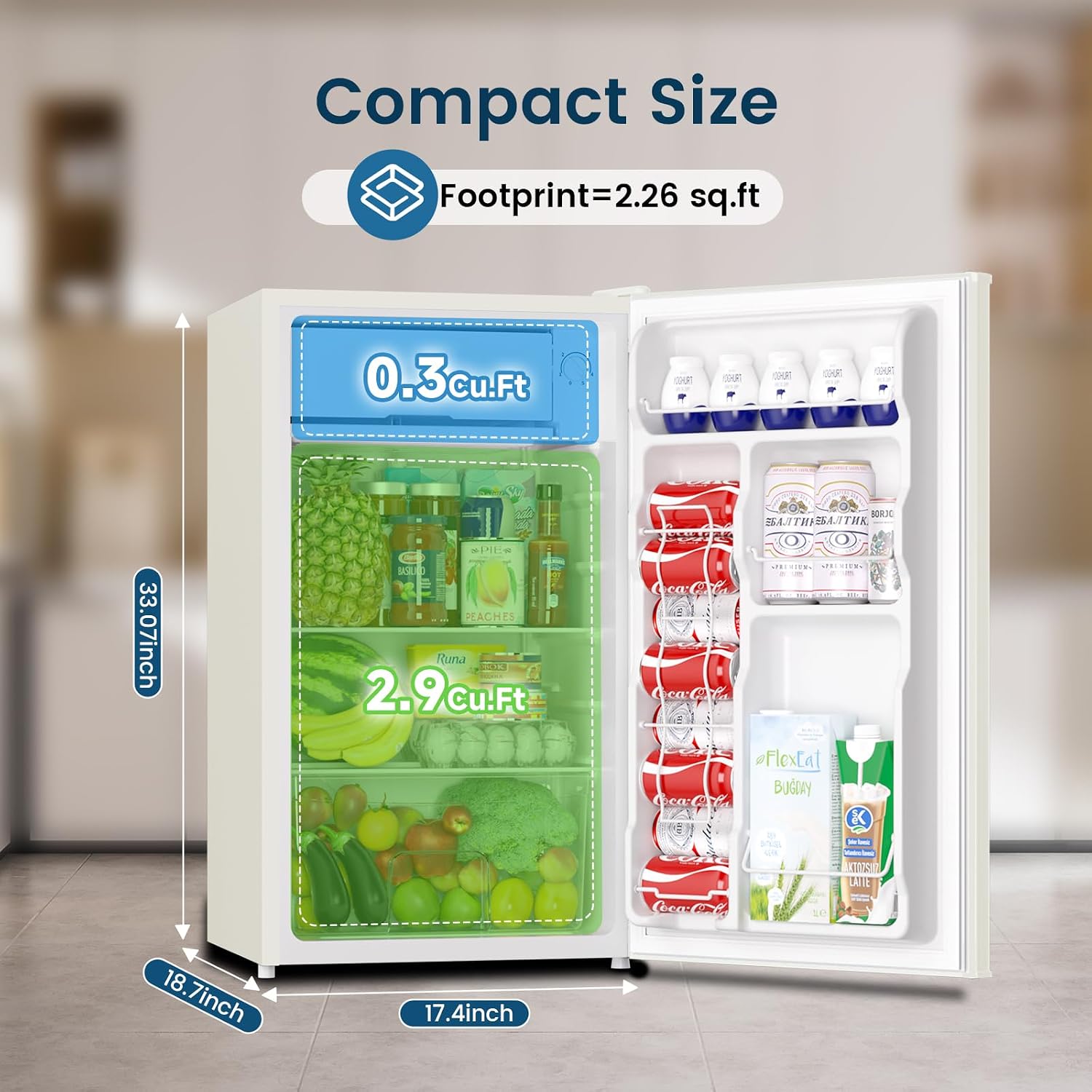 BANGSON Mini Fridge with Freezer, 3.2Cu.Ft, Single Door Small Refrigerator, Energy-efficient, Low Noise, Mini fridge for Bedroom Dorm and Office, Cream White