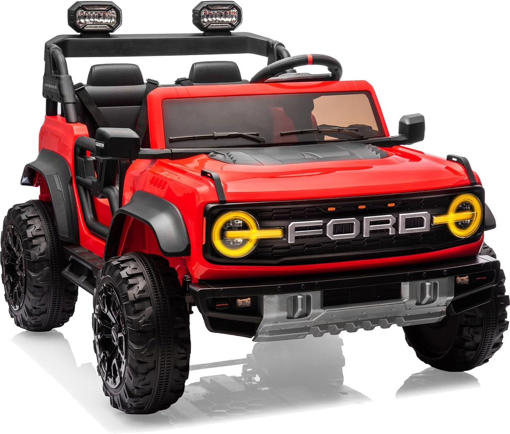 First Ride On Ford Bronco 24V Ride on Toys for Boys & Girls, 2 Seater Kids Electric Car with Remote Control, Kids Ride on Truck with Rear Wheels Suspension, Led Lights, Safety Belt (24V, Red)
