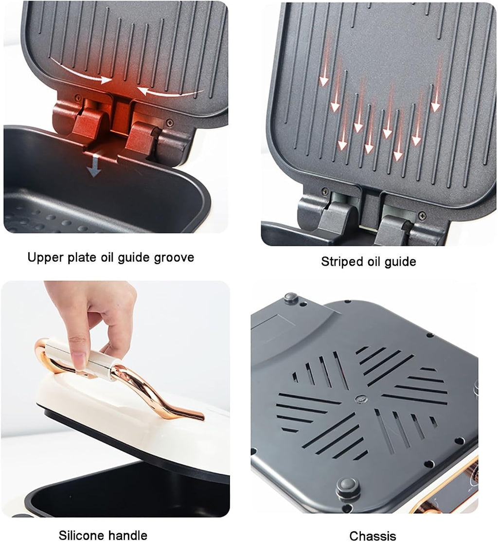 Electric Baking Pan, Double-Sided Electric Frying Pans, Hot Pot with Grill, Electric Skillets Nonstick with Lids, for Korean BBQ Steaks(Beige)