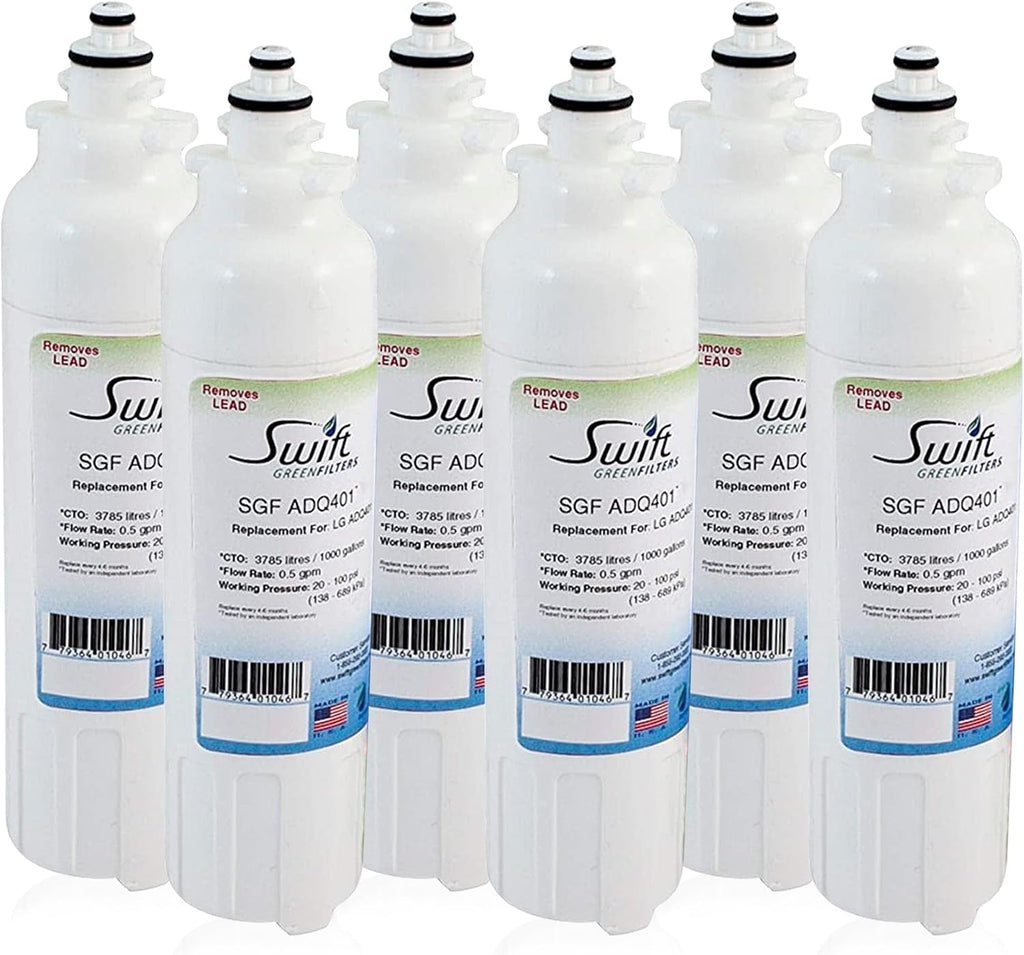 Swift Green Filters SGF-ADQ401 Compatible Refrigerator Water Filter for LG LT800P, ADQ73613401, Made in USA (6 Pack)