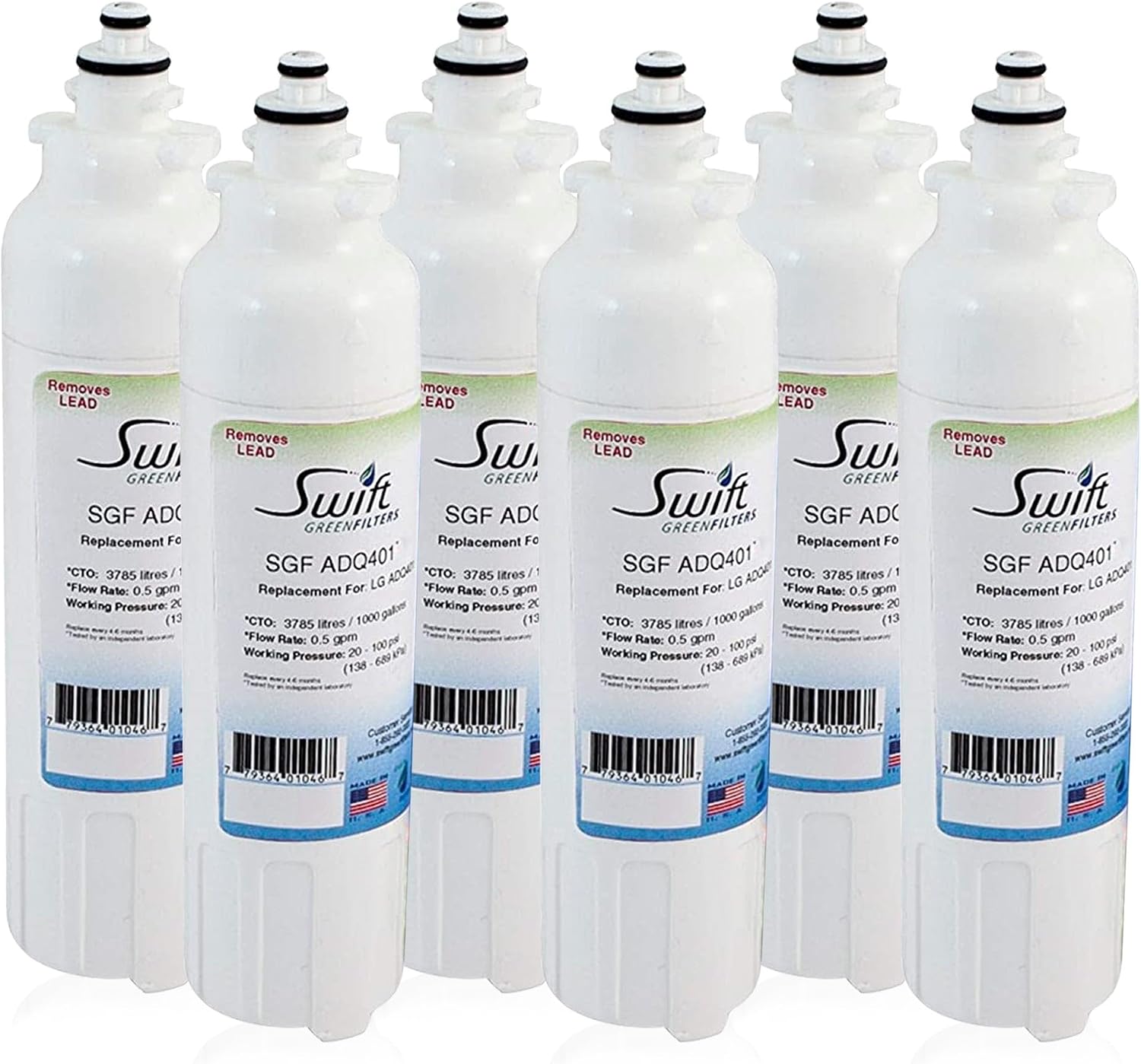 Swift Green Filters SGF-ADQ401 Compatible Refrigerator Water Filter for LG LT800P, ADQ73613401, Made in USA (6 Pack)