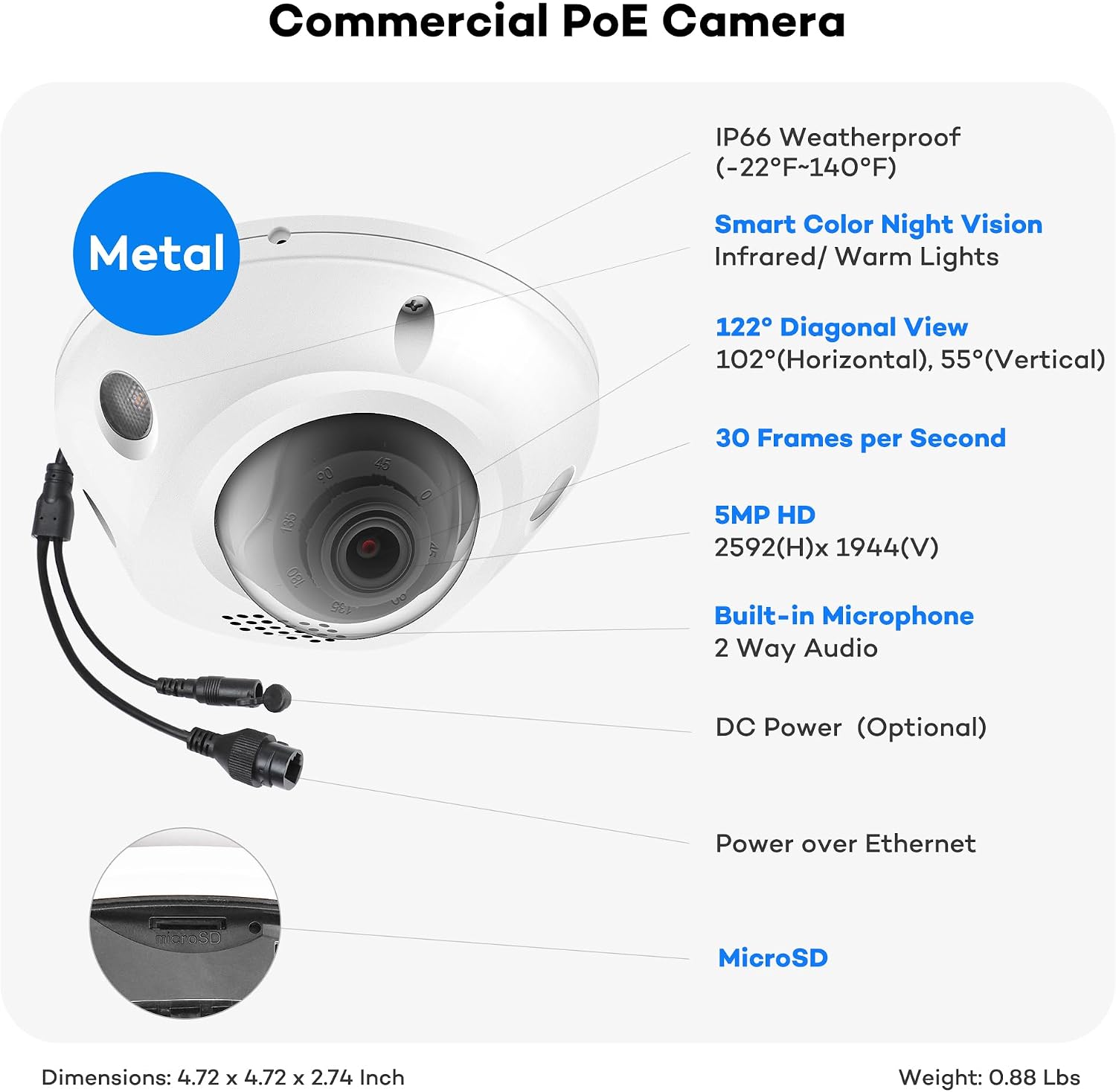 ONWOTE Face Recognition & AcuSearch, 2 Way Audio, 16 Channel Security Camera System, Smart Color Night, 16x 5MP 30FPS Vandal Proof PoE IP Cameras, 16CH 6K 4K 12MP Commercial NVR, Total 1280ft Cables