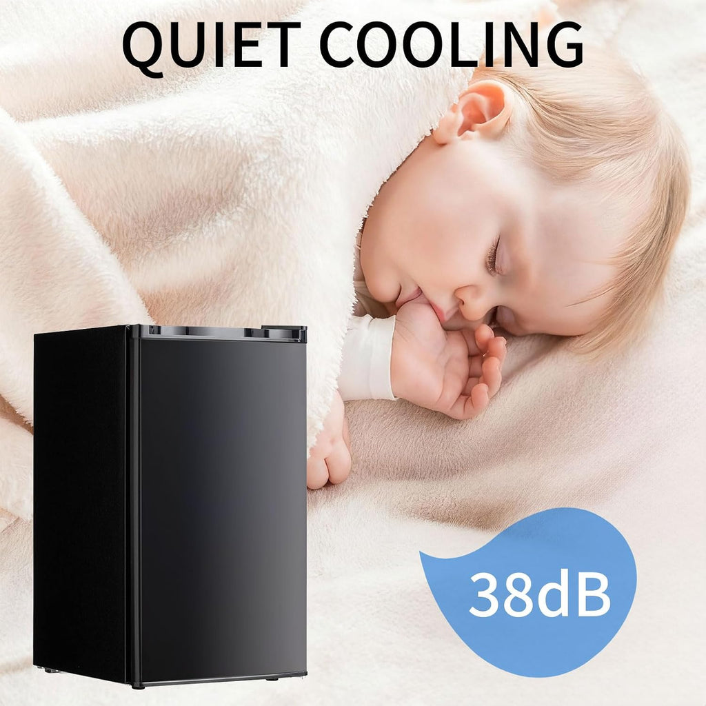 DOGHLY 3.2 Cu.Ft Mini Fridge with Freezer, Single Door Compact Refrigerator with 7 Adjustable Thermostat, Low Noise, Removable Shelf, Small Refrigerator for Dorm, Office, Bedroom, Black