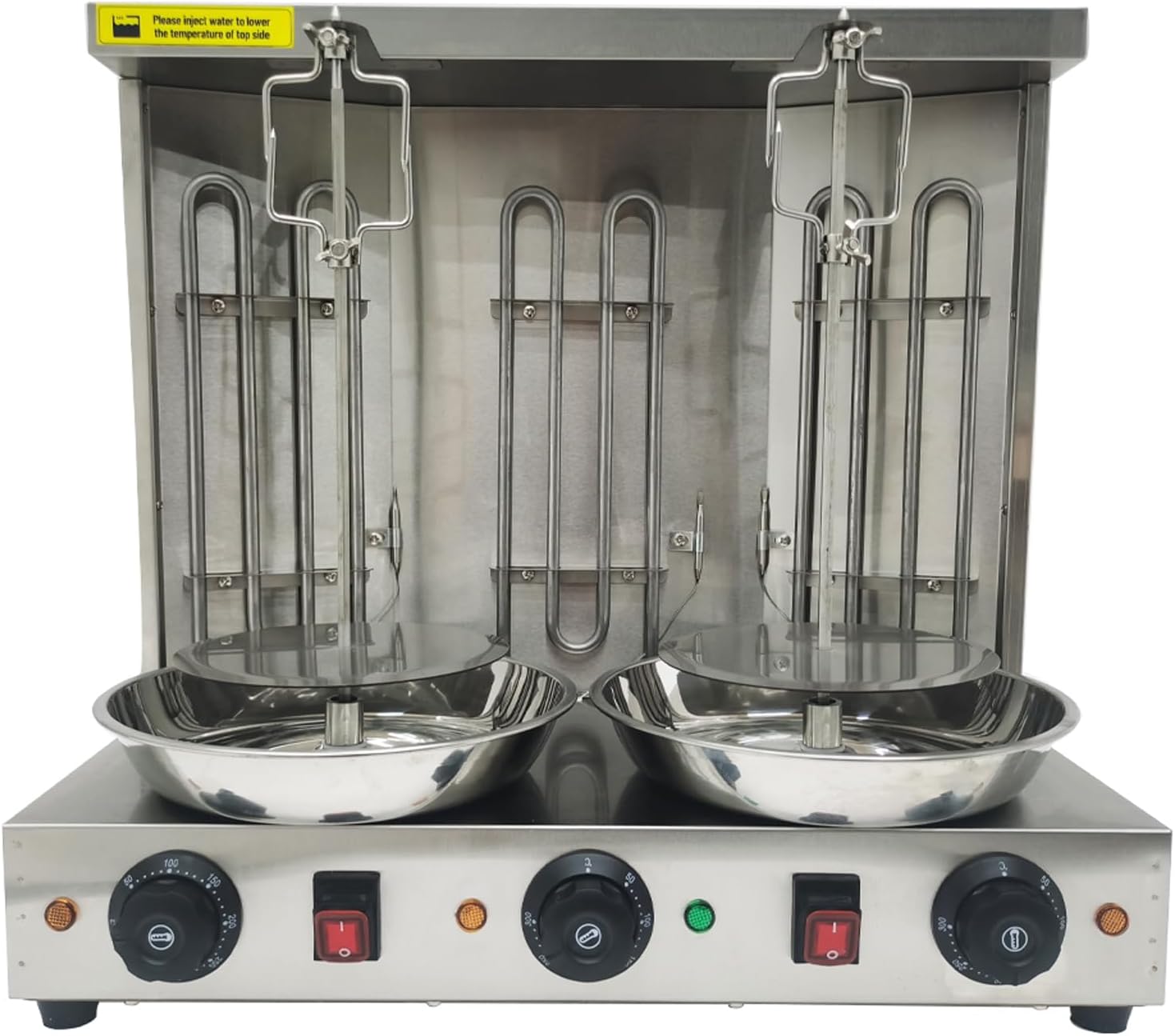 Electric 3 Burners Turkish Barbecue Machine Shawarma Maker Kebab Gyro Grill Stainless Steel Vertical Rotating Oven with Meat Catch Pan and Adjustable Tempereture
