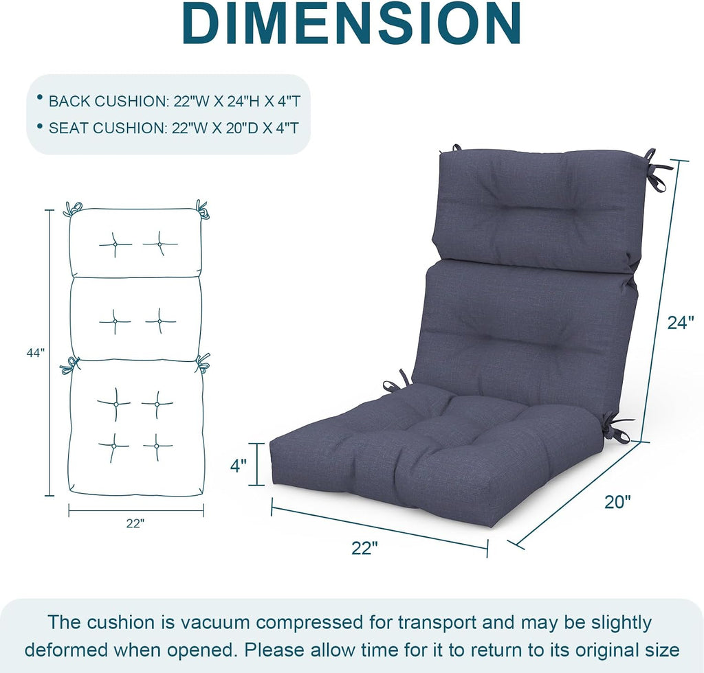 DYTXIII Outdoor High Back Chair Cushions Set of 2, Water Repellent Tufted Rocking Seat Cushions Replacement 44 x 22 Inch, Seat & Back Chair Pads for Patio, Balcony and Indoor Use -Textured Navy