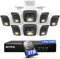 ANNKE 2MP Two-Way Audio Security Camera System, 8CH 3K Lite DVR, 8pcs 1080P CCTV White Wired Cams with Smart Color Night Vision, AI Motion Detection, 2TB HDD for Outdoor Home Surveillance