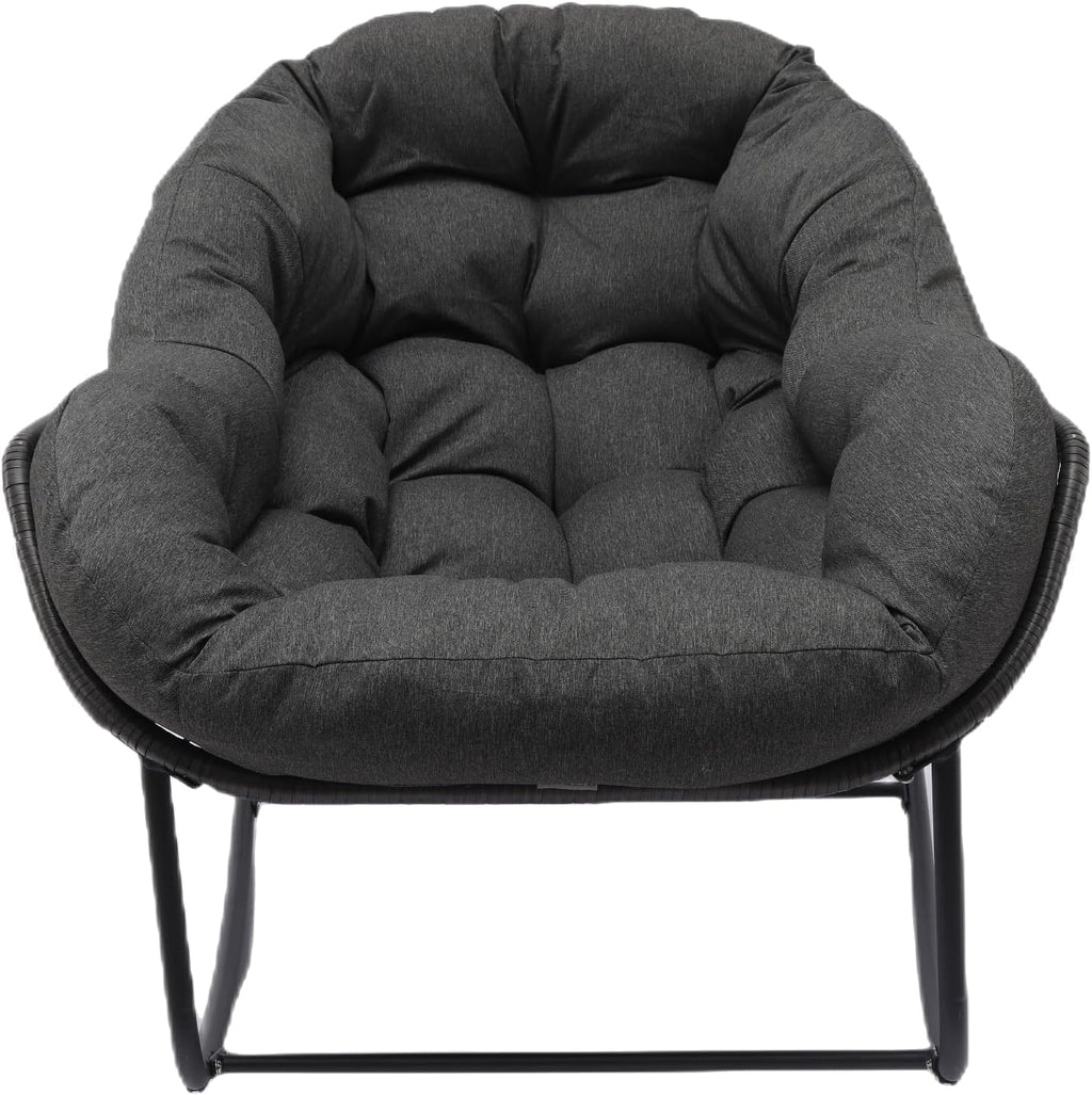 Indoor & Outdoor Rocking Chair, Oversized Rattan Royal Rocking Chair with Padded Cushion, Rocker Egg Chair for Living Room, Patio, Front Porch, Backyard,Dark Grey