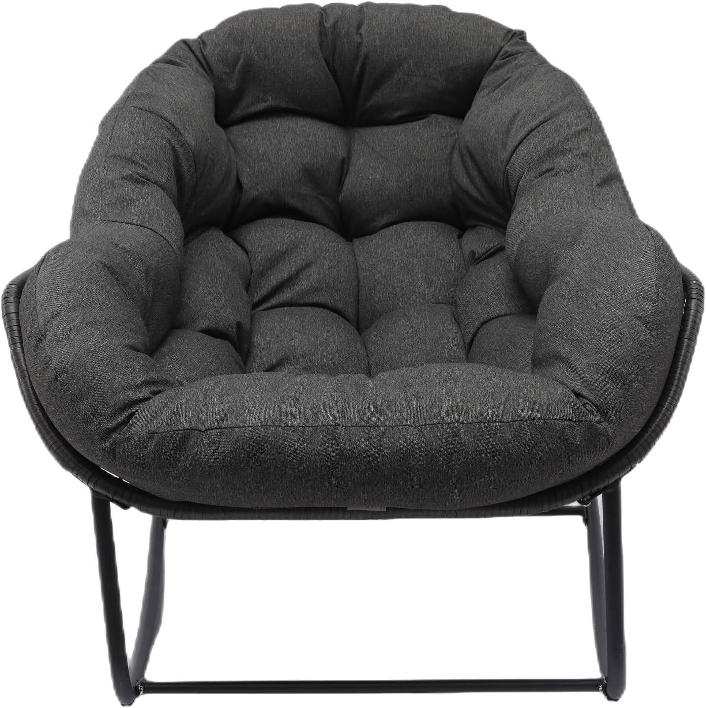 Indoor & Outdoor Rocking Chair, Oversized Rattan Royal Rocking Chair with Padded Cushion, Rocker Egg Chair for Living Room, Patio, Front Porch, Backyard,Dark Grey