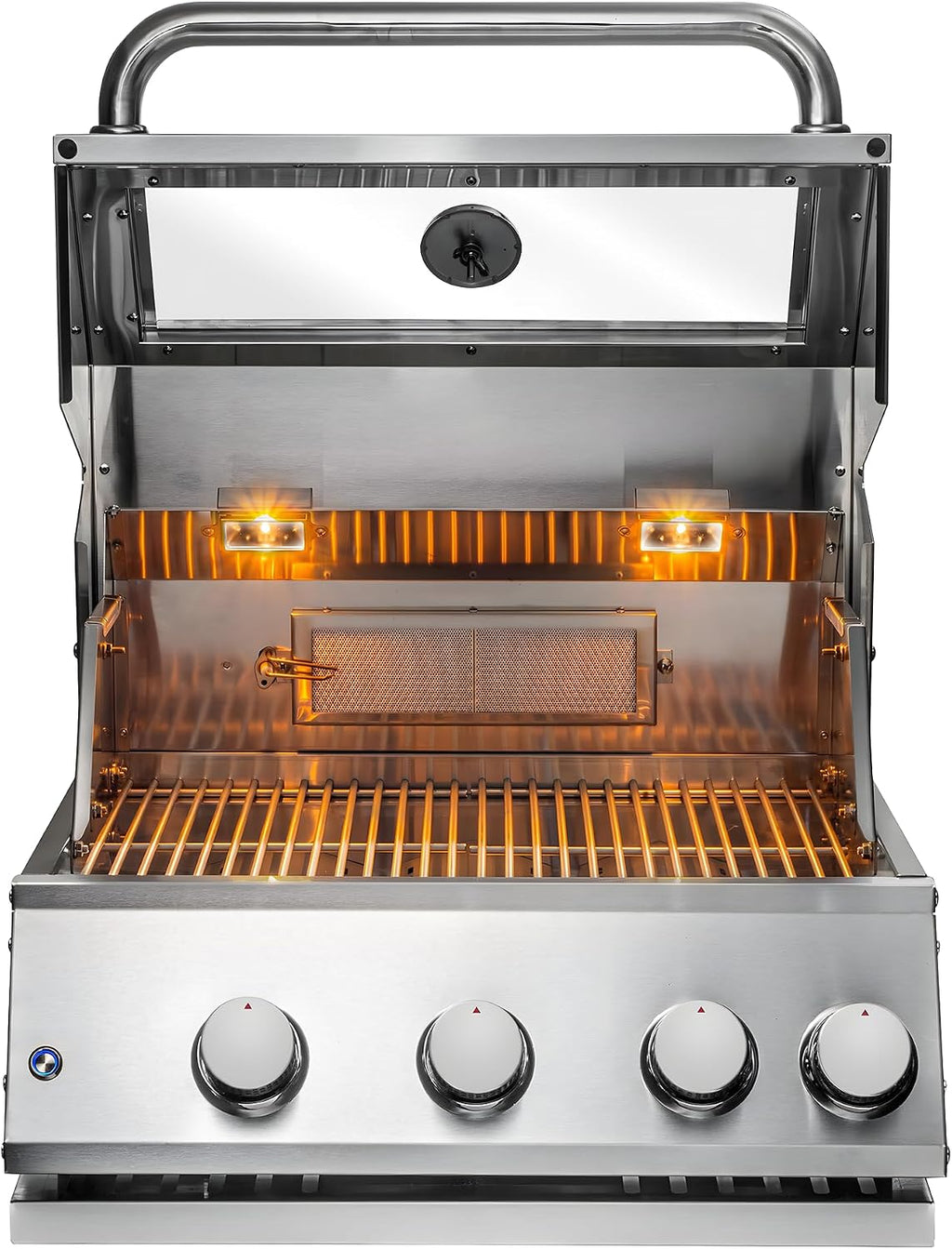 CHALEUR 23' VIEW 3 LINE GAS GRILL 3-BURNER + 1 REAR INFRARED - Built-In Stainless Steel Outdoor Kitchen Grill Head - Liquid Propane - Professional BBQ Insert with Glass Viewing Window