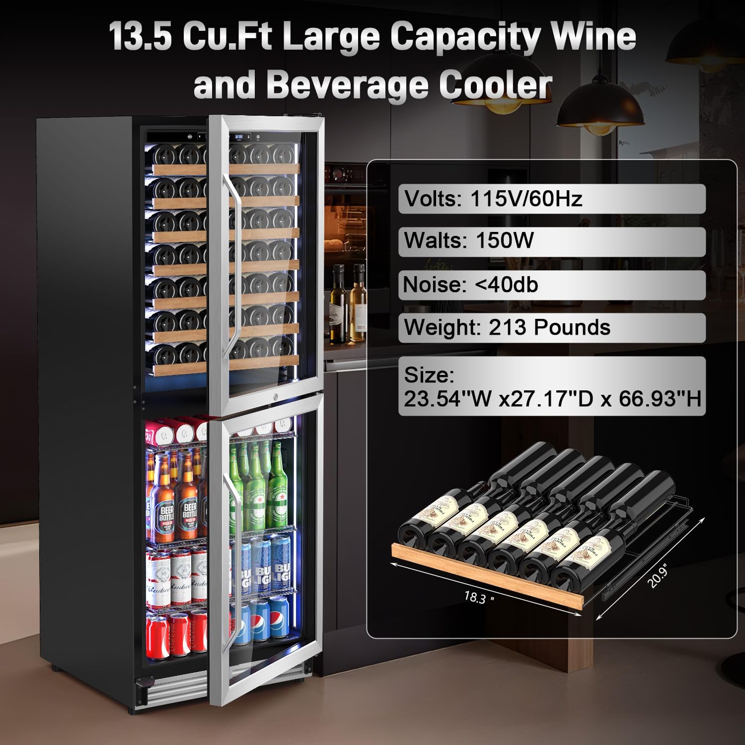 Velivi 24 Inch Wide Wine and Beverage Refrigerator, 2 IN 1 Dual Zone Wine Cooler, Built-In/Freestanding Beverage Wine Fridge with Safety Lock, Low Noise and Fast Cooling Silver