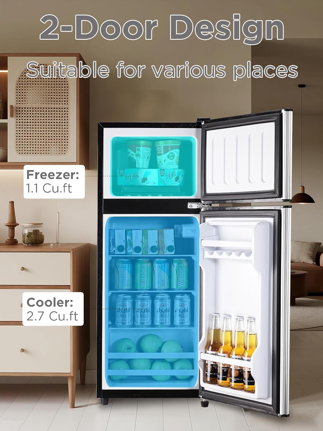F.W.WOOLWORTHS 3.8 Cu.Ft Compact Refrigerator with Freezer, 2 Doors Fridge with Adjustable Thermostat Control, Small Refrigerator for Kitchen, Dorm, Apartment, Garage, Office, Silver