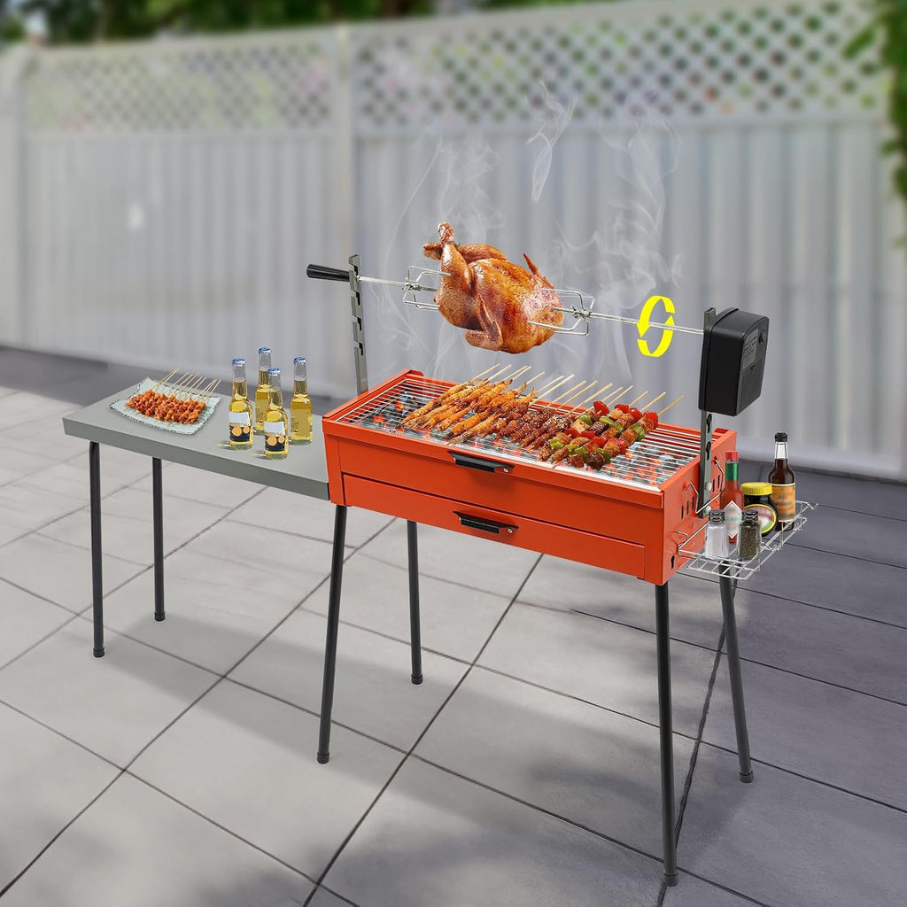 Portable Charcoal Grill Stainless Steel Barbecue Grill Camping Barbecue Grill with Detachable Table for Outdoor Cooking Camping Hiking Picnics(Orange, Silver, Black)
