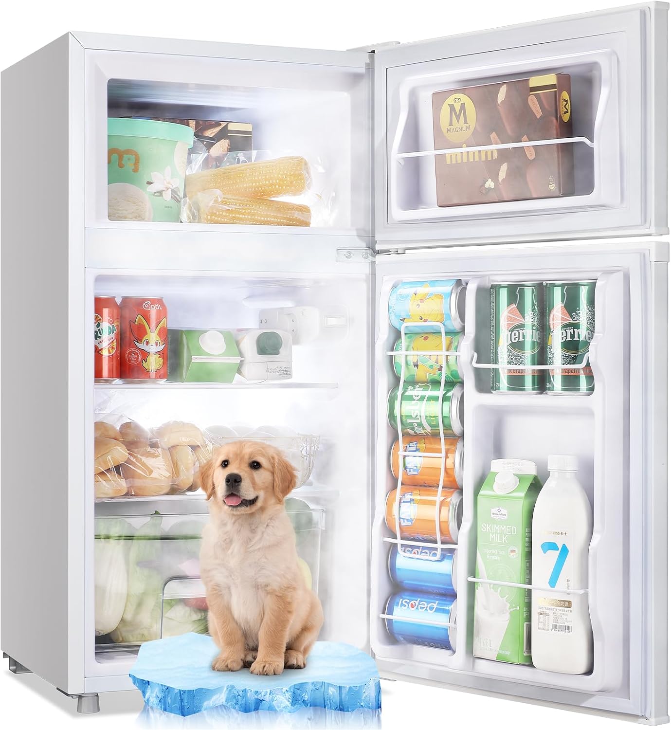 WANAI 3.5 Cu.Ft Mini Fridge With Freezer Freestanding Refrigerator with Freezer,7 Level Adjustable Thermostat Removable Shelves Small Refrigerator for Office Dorm Apartment White