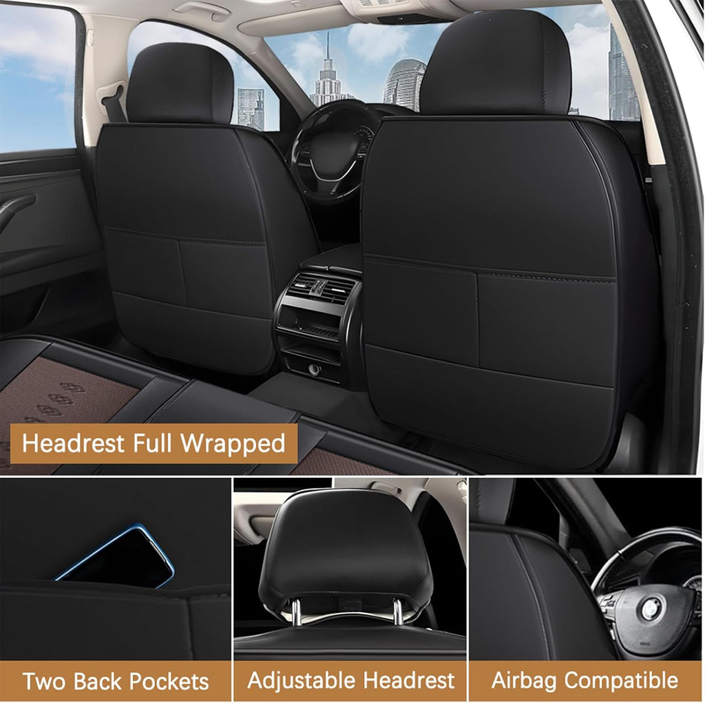 Leather Seat Covers for Hyundai Santa Cruz 2022-2025 2026,Car Seat Covers Front Set,Waterproof Car Seat Protectors with Airbag,Comfort Interior Cover Seats for Cars(Black+Brown,Pillows)