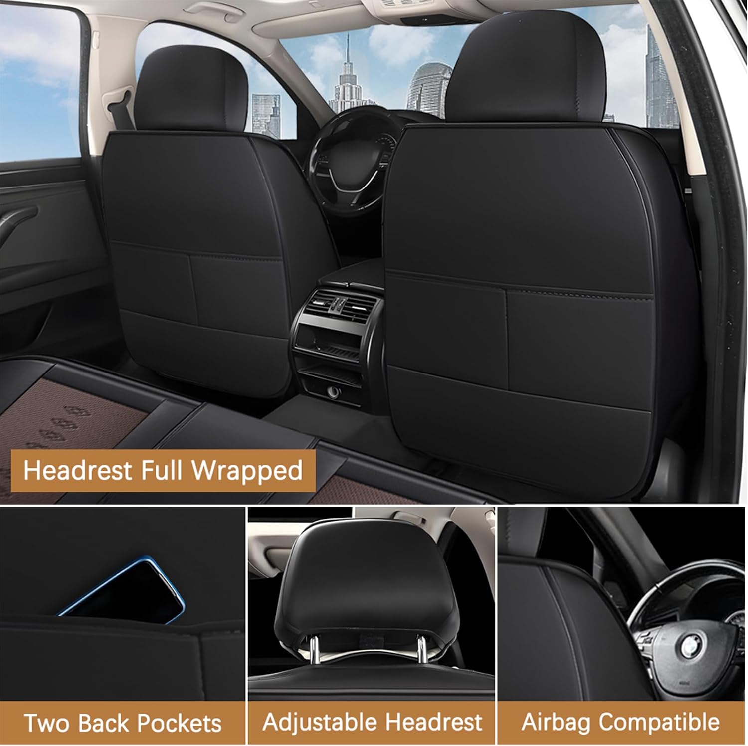 Leather Seat Covers for Hyundai Santa Cruz 2022-2025 2026,Premium Car Seat Covers Front Set,Waterproof Car Seat Protectors with Airbag,Comfort Interior Cover Seats for Cars(Black+Brown)