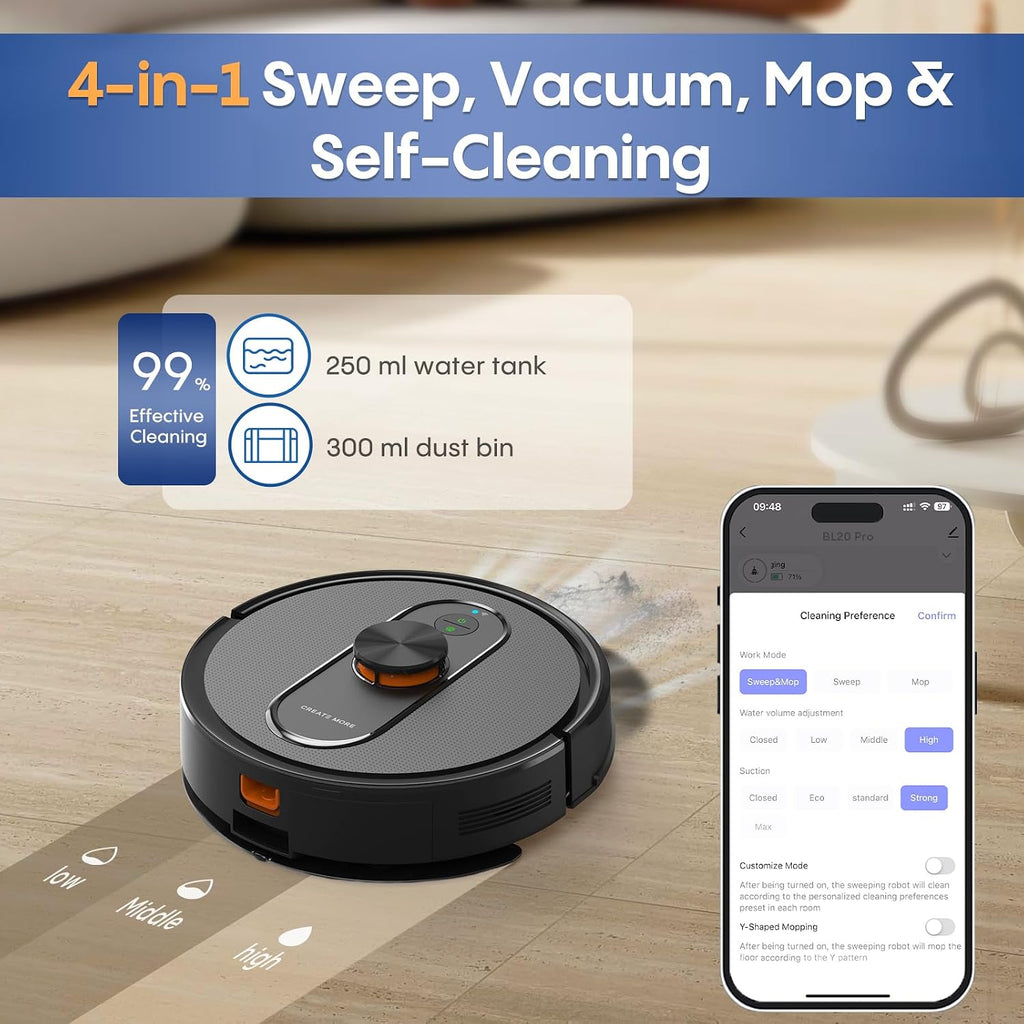 Robot Vacuum and Mop Combo, 6000Pa Strong Suction, LiDAR Navigation, Self-Emptying Dock,90-Day Hands-Free,Smart Mapping,WiFi/App/Alexa,Robotic Vacuum for Pet Hair, Dust, Hard Floors and Carpets